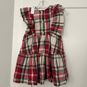Pink Chicken Red Multi Plaid Ruffle-Sleeve Tiered Dress